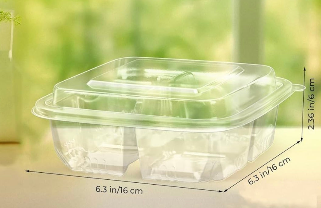 Envase plástico de 4 compartimientos con tapa