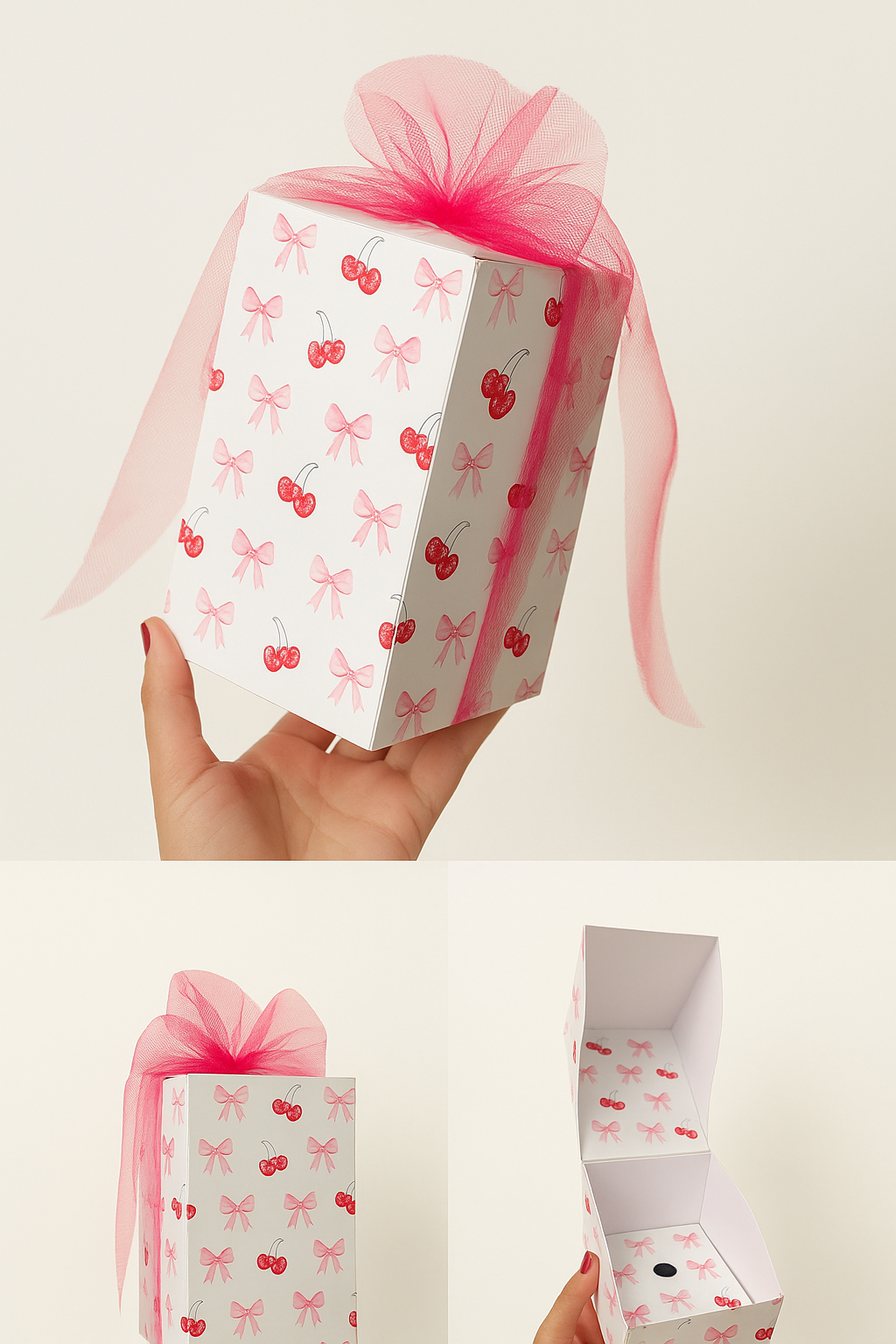 Mini copa cherry y lazo style 7.5”x7.5”x4”