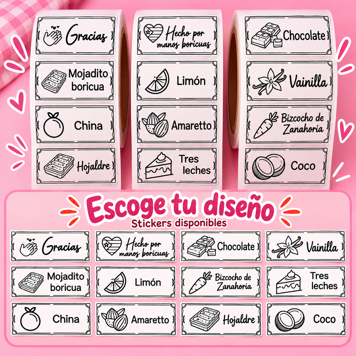 Stickers para tus Productos – Sabores (12 unidades)