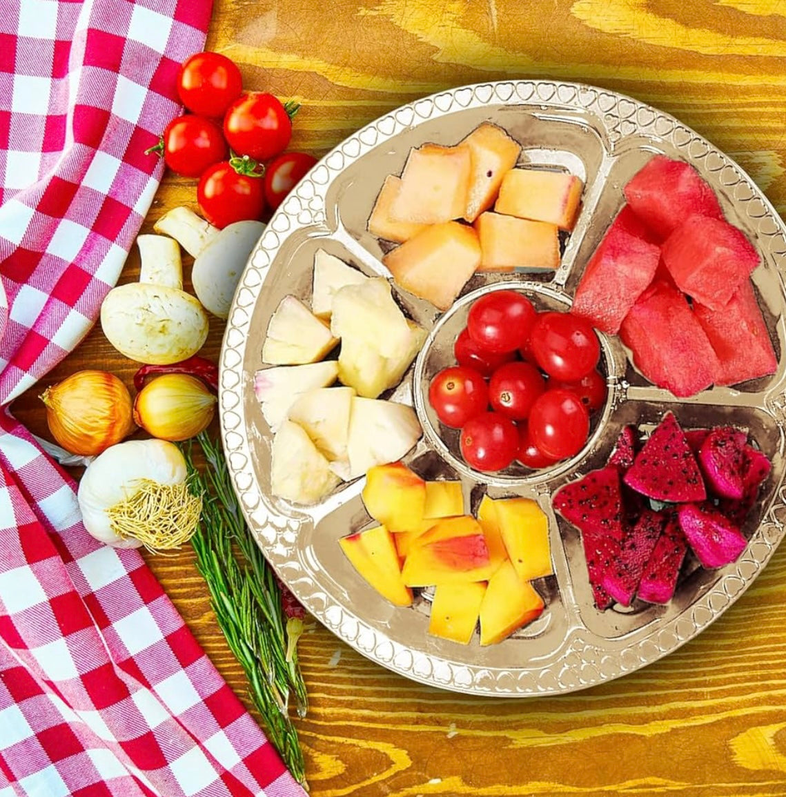 Bandeja de plástico para aperitivos, dips con tapa