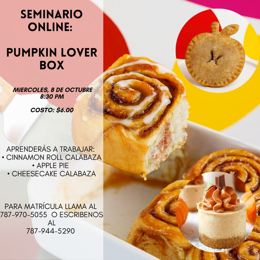 Pumpkin lover box online class (cheesecake calabaza, cinnamon roll y apple pie)