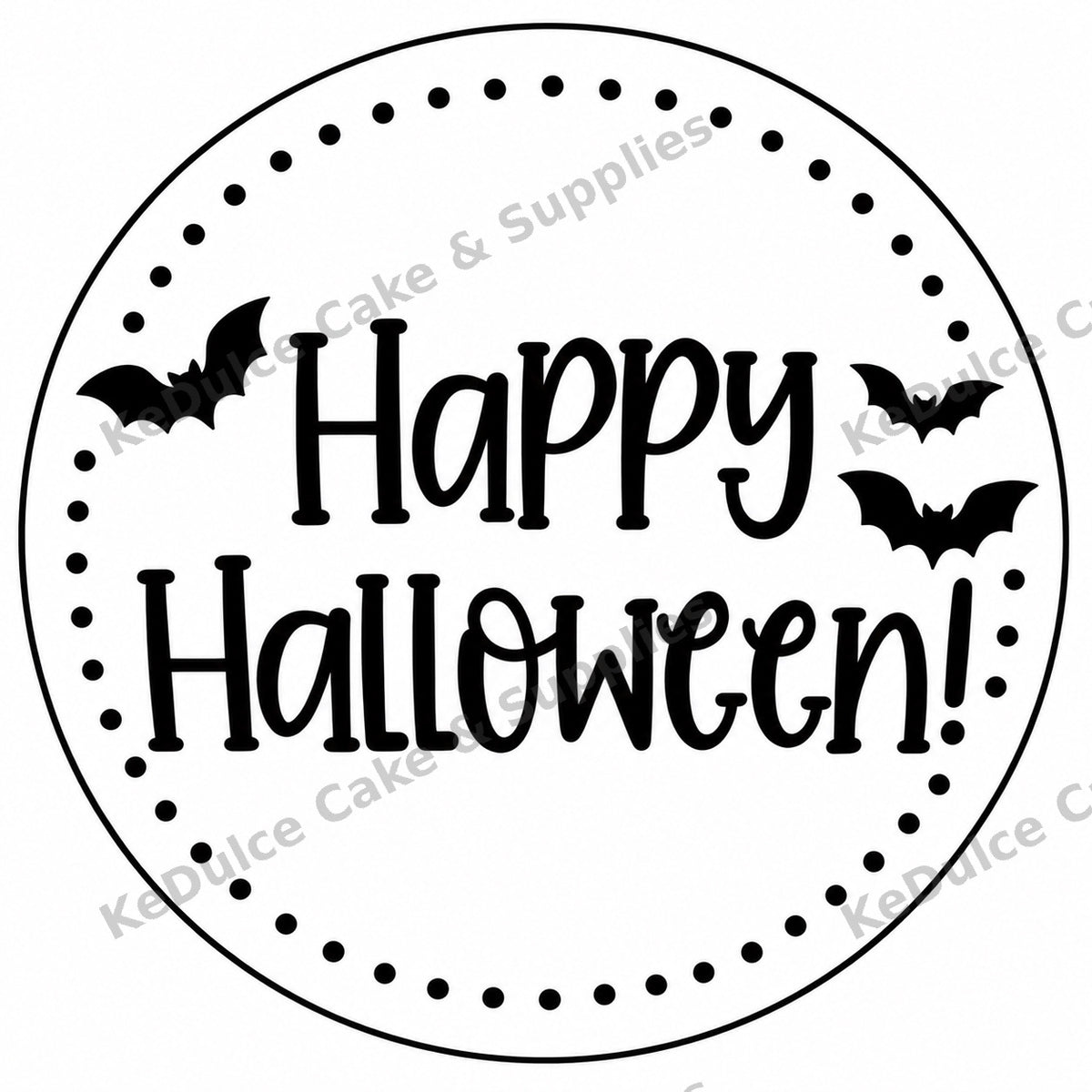 Sticker Happy Halloween con murciélagos y watermark KeDulce Cake & Supplies