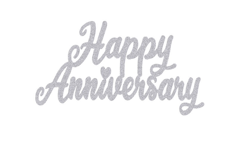 Caketopper Happy Anniversary plata brillo