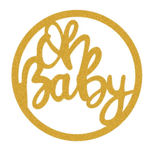 Caketopper Oh Baby diseño círculo en oro brillo