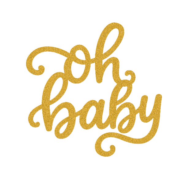 Caketopper Oh Baby diseño script en oro brillo