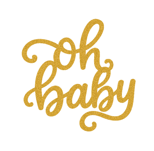 Caketopper Oh Baby diseño script en oro brillo