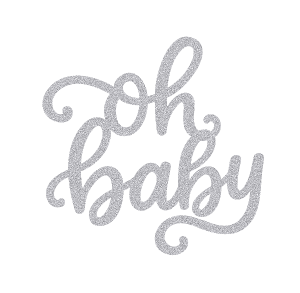 Caketopper Oh Baby diseño script en plata brillo