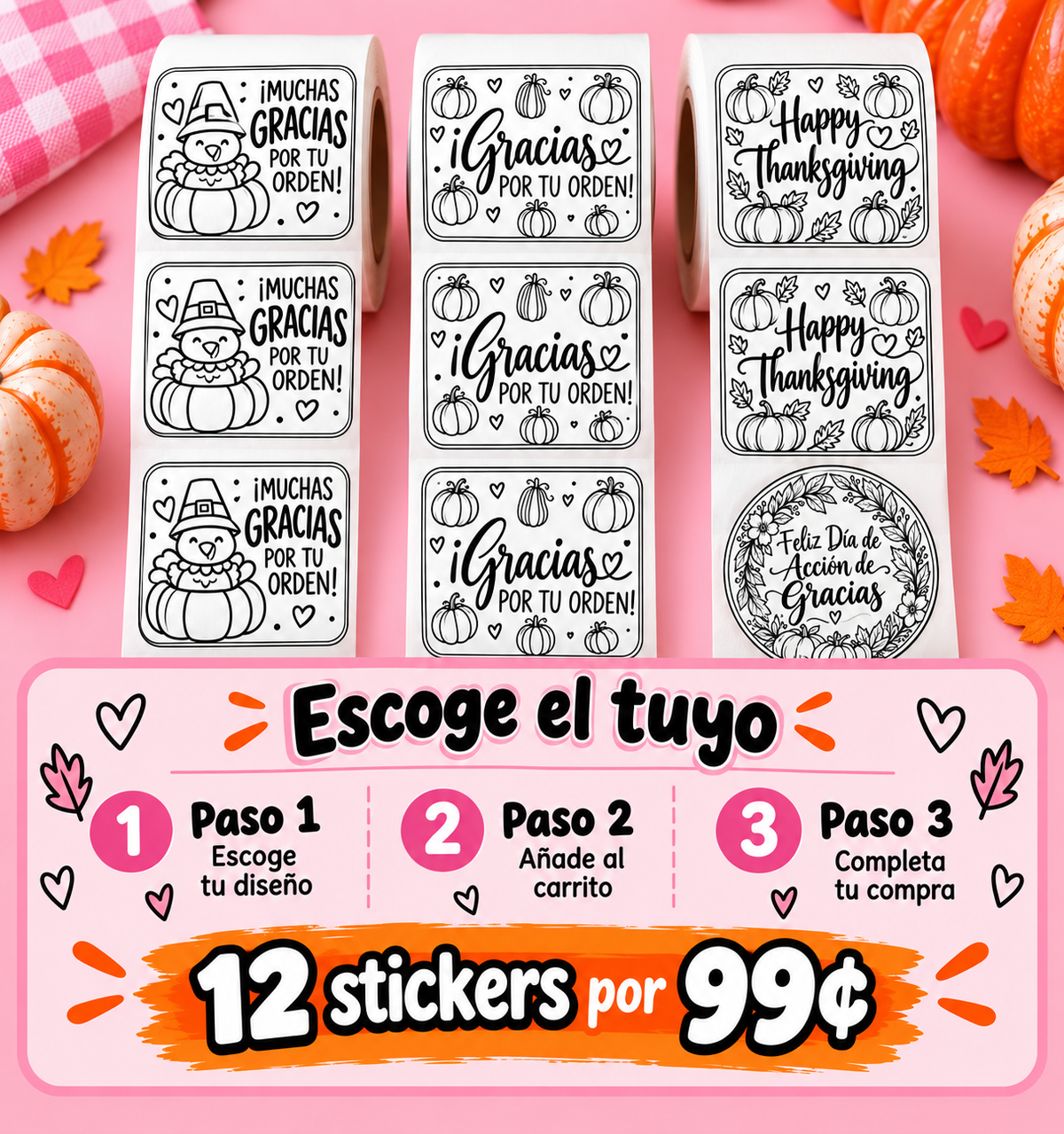 Stickers de Acción de Gracias prediseñados, 12 stickers por 99 centavos